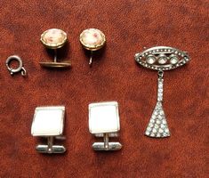 Vintage Manschettenknöpfe & Brosche, Set, Goldfarben