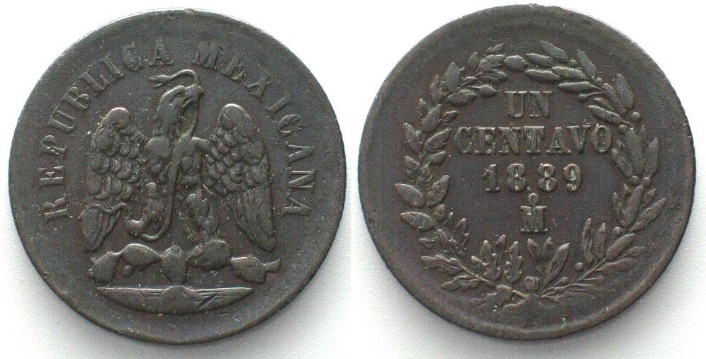 Alle Münzen: MEXICO. 1 Centavo 1889 Mo, copper, XF! vz – Gebraucht aus Riehen von sesambestcoins2004