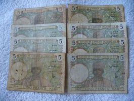 5 Franken Banknote Westafrikanische Kolonialbank 8 Stck. ...