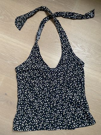 H&M Neckholder Top schwarz gepunktet Grösse 34