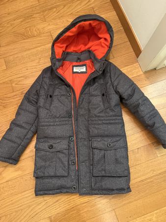 Giaccone grigio interno arancione con zip e bottoni