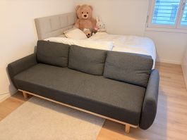 IKEA GRUNNARP 3er-Schlafsofa Grau mit Bettkasten
