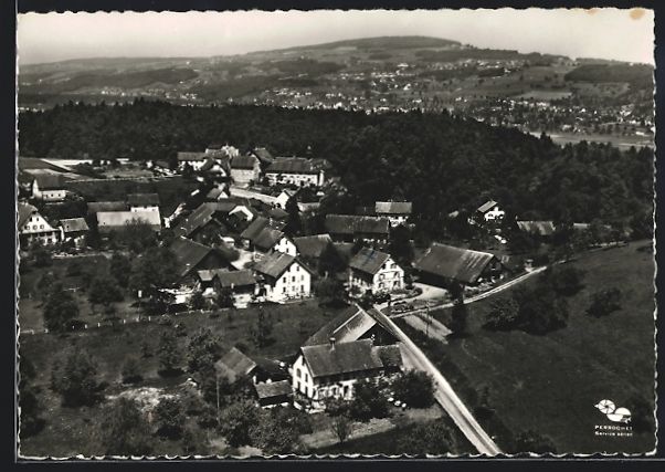 Cartoline postali: Hermetschwil /Ag, Teilansicht, Fliegerau – Usato da Berlin venduto da bartko-reher