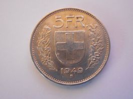 5 Fr. 1949 silber  rarer Jahrgang vorz