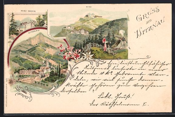 Cartoline postali: Litho Vitznau, Gesamtansicht, Rigi u. Ri – Usato da Berlin venduto da bartko-reher