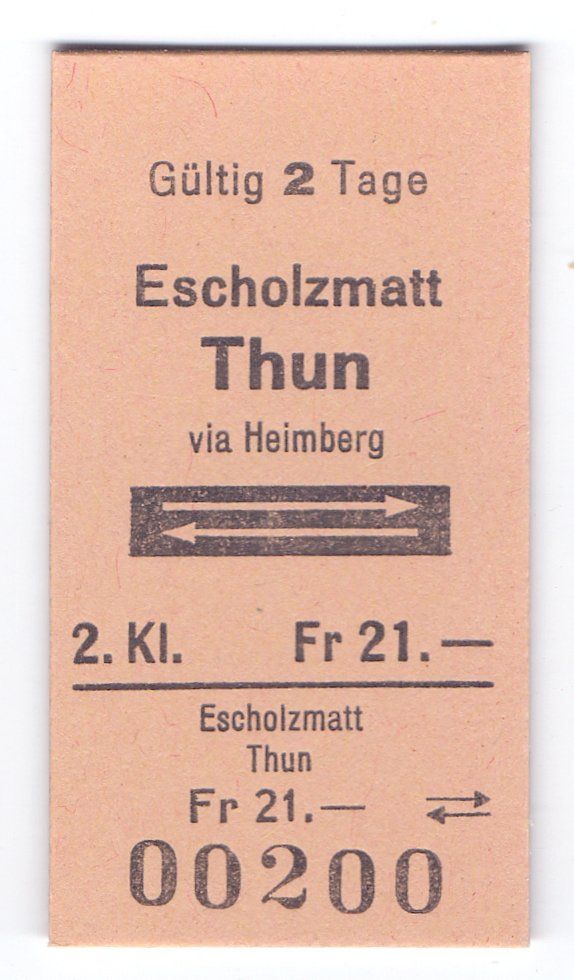 Biglietti: Billette Eschholzmatt - Thun via Heimberg – Usato da Langenthal venduto da Sammlungs_aus
