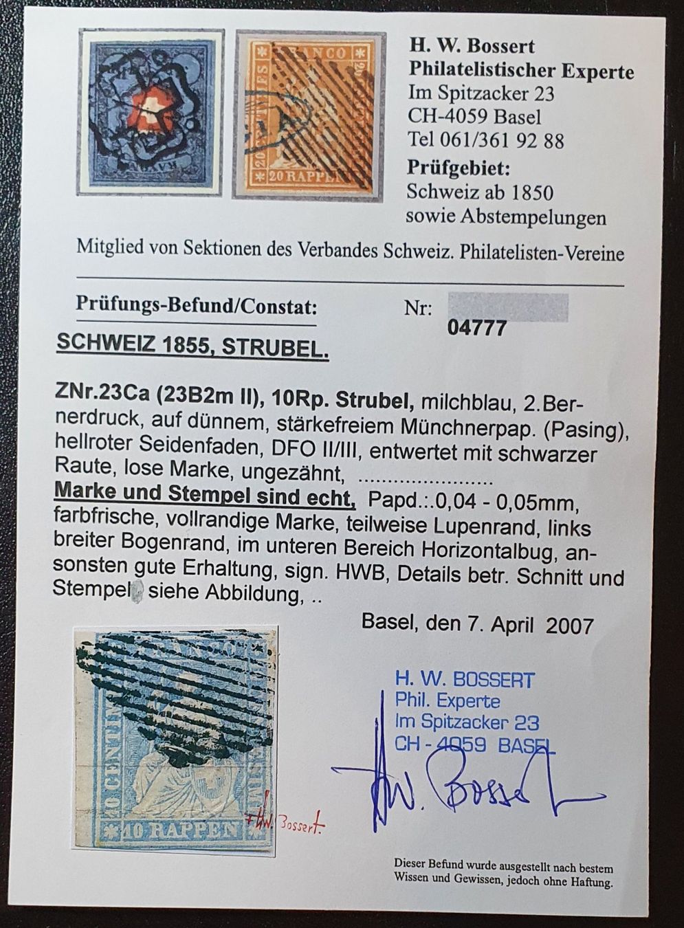 Alle Briefmarken: vollrandige Strubel 23B2m - mit Prüfungs-Befund – Gebraucht aus Kreuzlingen von Rschweiz1 4