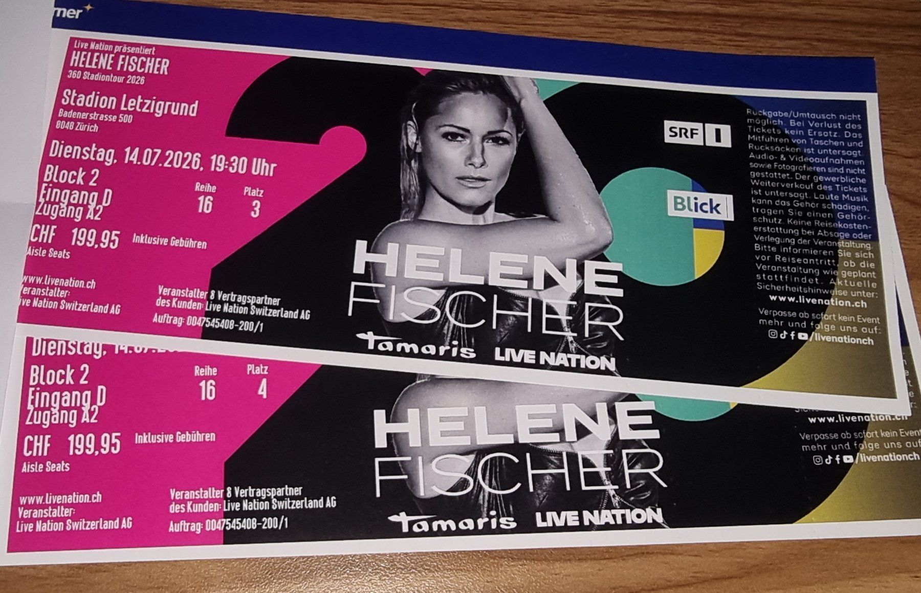 Billets: 2 sitzpl helene fischer, halber preis – Neuf avec emballage d'origine à Frauenfeld par Ck 1