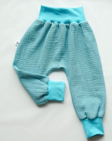 Sommer Pumphose aus Musselin - Wasserblau 74/80 - NEU