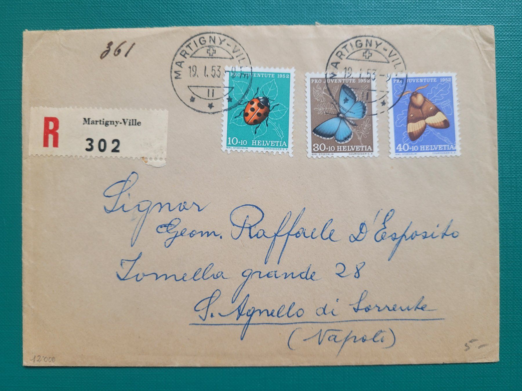 Alle Briefmarken: 1952 PJ obl. MARTIGNY 19.I.53 "R" – Gebraucht aus Colombier NE von Colombier