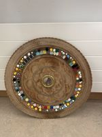 Dekorative Wandplatte mit Mosaik und Spiegel, Holz, Ø 36 cm