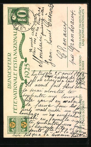 Cartoline postali: Schweizer Bundesfeier 1925, Knabe in Mat – Usato da Berlin venduto da bartko-reher 1