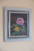 Oelbild "Dezember-Rosen" 1964  in wunderschönem Antik-Rahmen