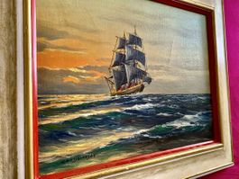 Eindrückliches Gemälde Segelschiff Grossglauzer