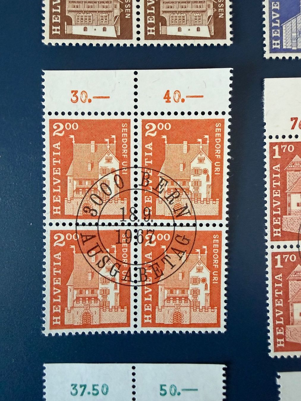 Tutti i francobolli: Baudenkmäler, 1966/67, Viererblocks, Erstagsstempel – Usato da Oberhasli venduto da Sicurezza 3