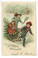 Fröhliche Weihnachten - Kinder Tannenbaum - Präge-Litho 1906