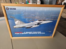 Plakat Saab Gripen mit Holzrahmen  75 X 55 cm