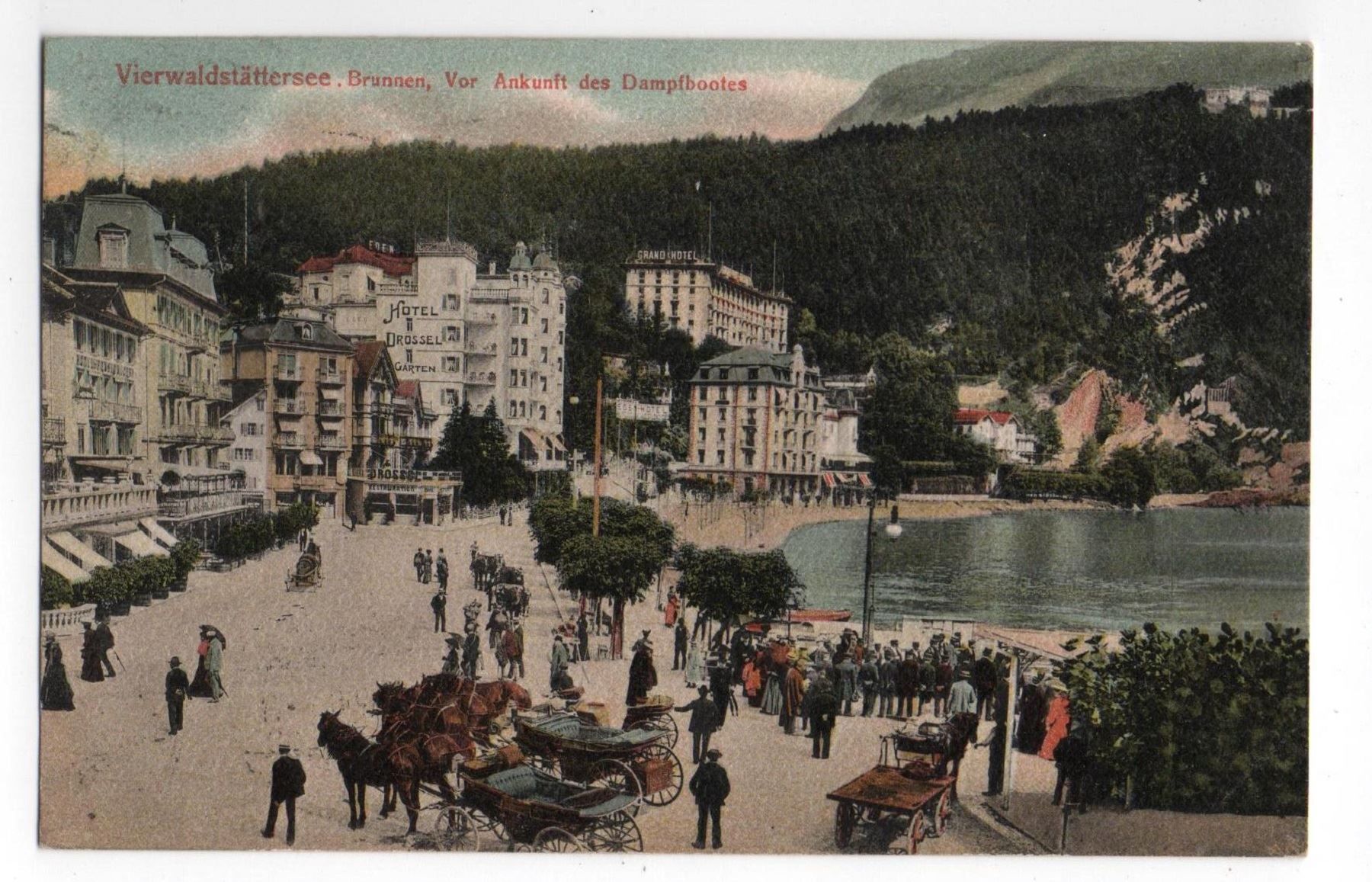 Cartoline postali: BRUNNEN Vor Ankunft des Dampfbootes - Stempel Hotel – Usato da Jona venduto da philajona