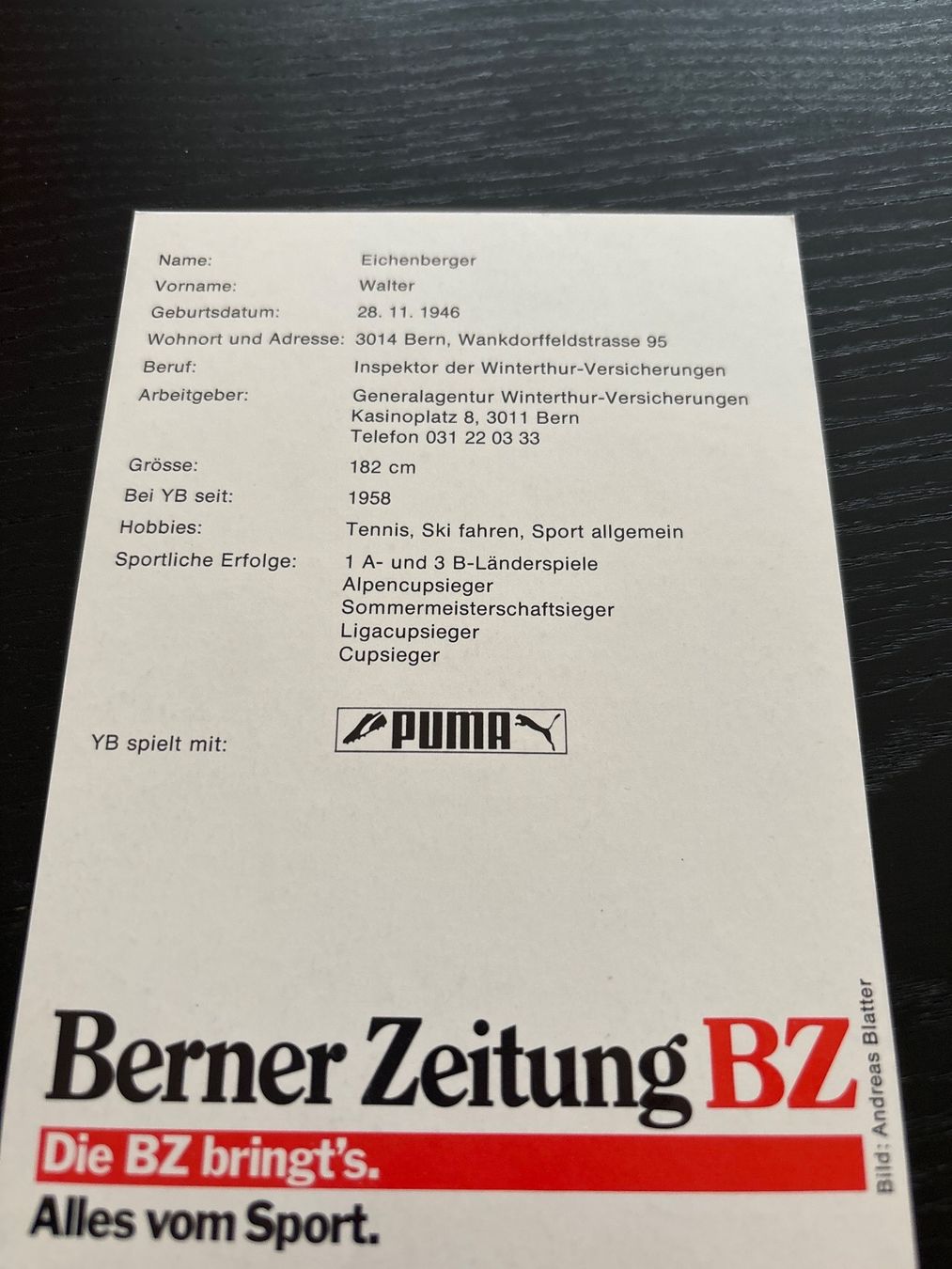 Autografi: Walter Eichenberger YB – Usato da Uetendorf venduto da hoisle 1