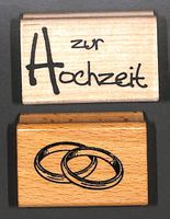 zur Hochzeit + Vermählungsringe(Holzsockel mit Gummistempel)