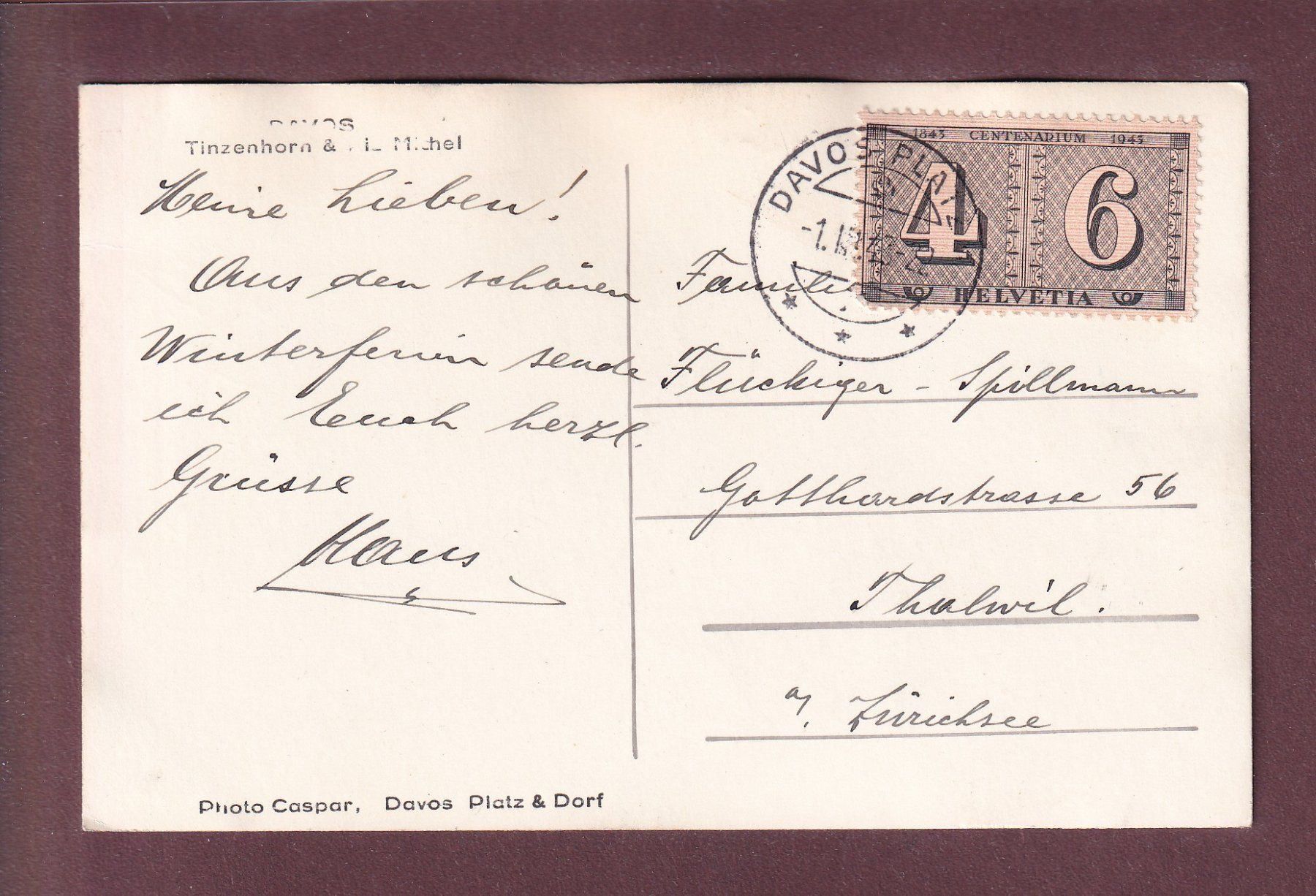 Ansichtskarten: DAVOS - Teilansicht - Tinzenhorn - 1943 – Gebraucht aus Pully von nicecards 1