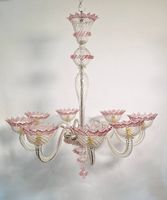 Eleganter Murano-Kronleuchter aus Glas mit rosa Akzenten