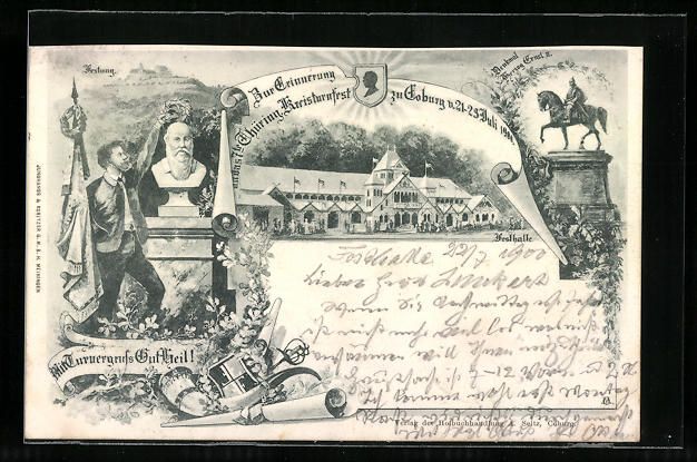 Cartoline postali: Litho Coburg, Erinnerung a.d. Thüringer – Usato da Berlin venduto da bartko-reher