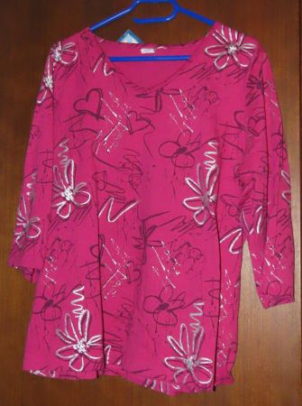 Chemisier rose vif à fleurs argentées - Taille 44 🥰