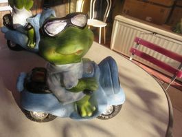 Gartenfigur🤩Frosch auf Roller, Solar, ca.35x37x16 cm, Girl