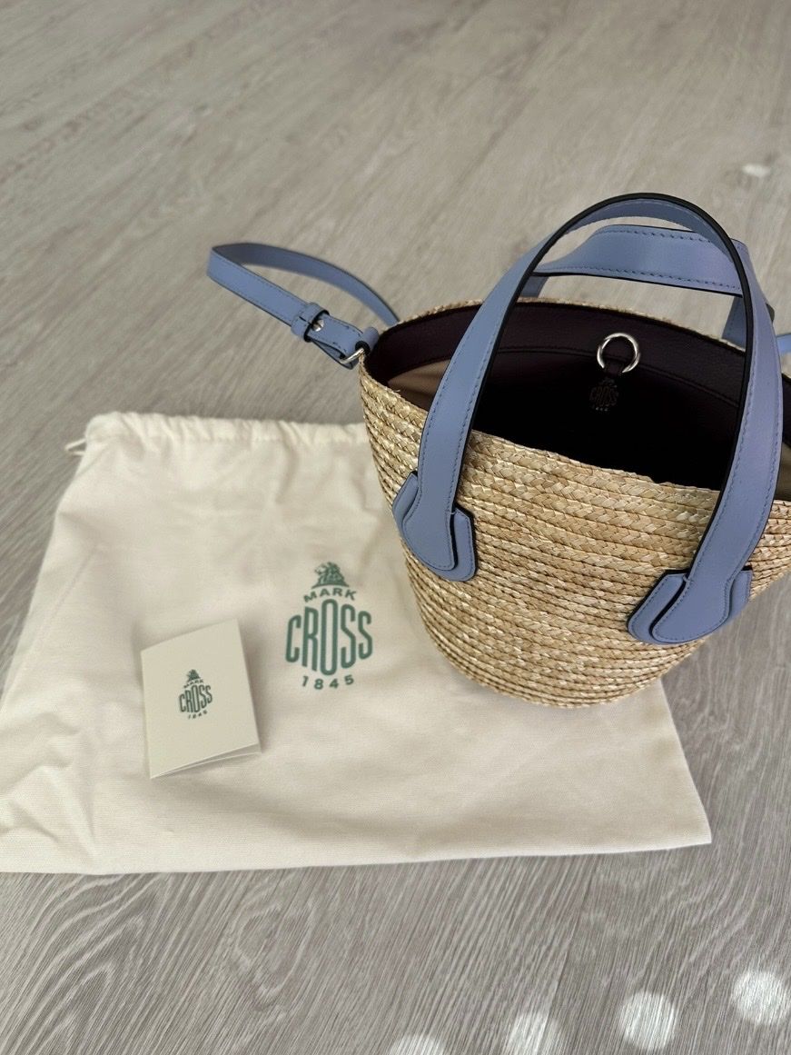 Borse da donna: Mark Cross Straw Bag with Blue Leather – Nuovo e nell'imballaggio originale da Onex venduto da jin_nc9m