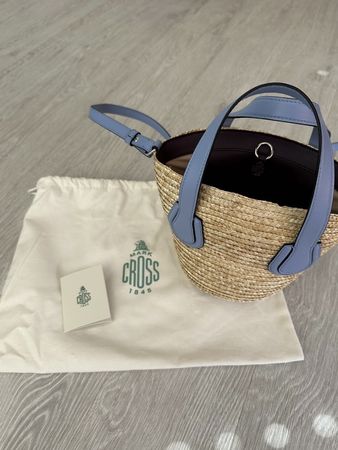 Mark Cross Straw Bag with Blue Leather