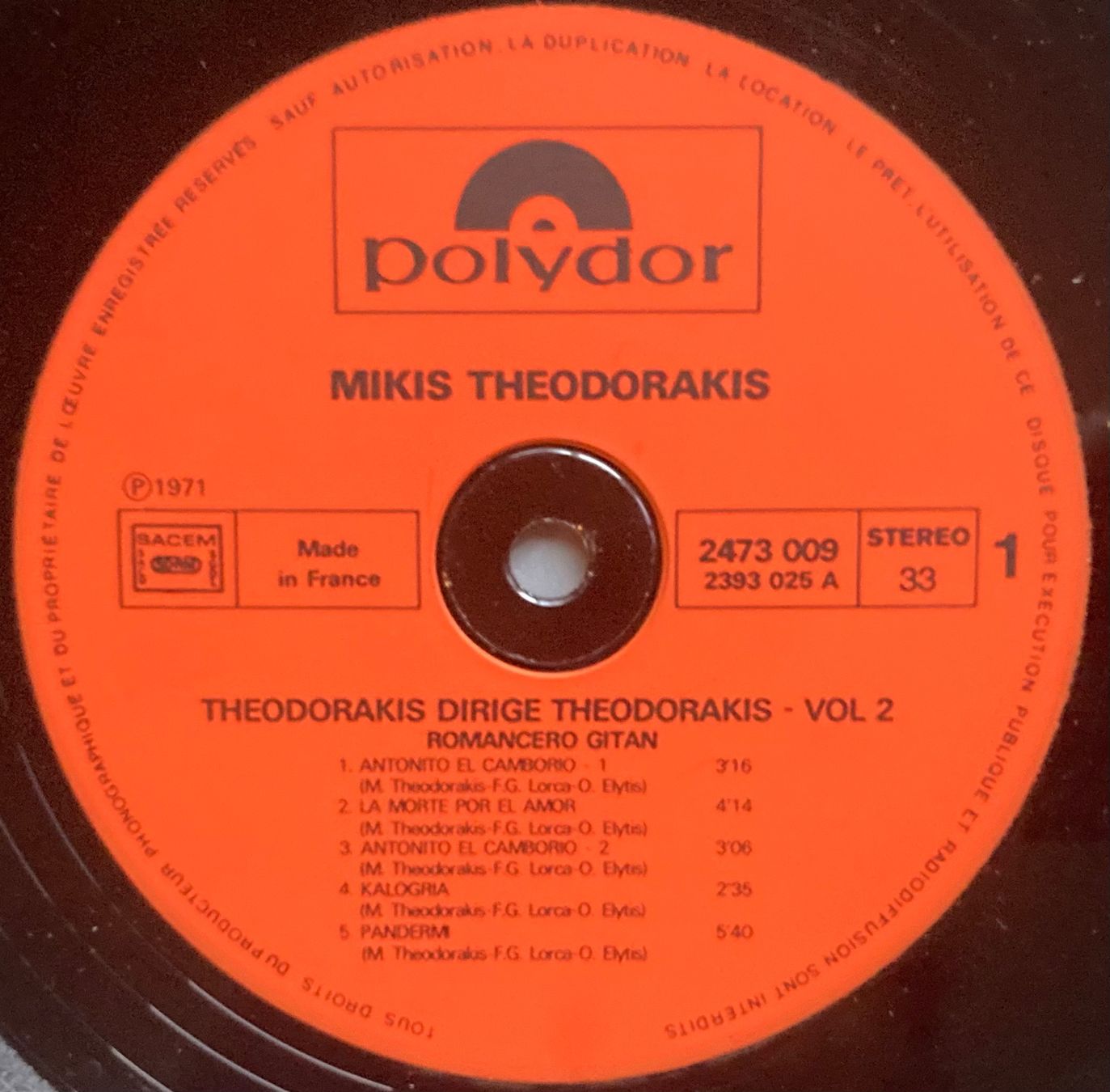 Schallplatten: THEODORAKIS - THEODORAKIS DIRIGE THEODORAKIS VOL 2 – Gebraucht aus Poliez-Pittet von Newtown-Records 3