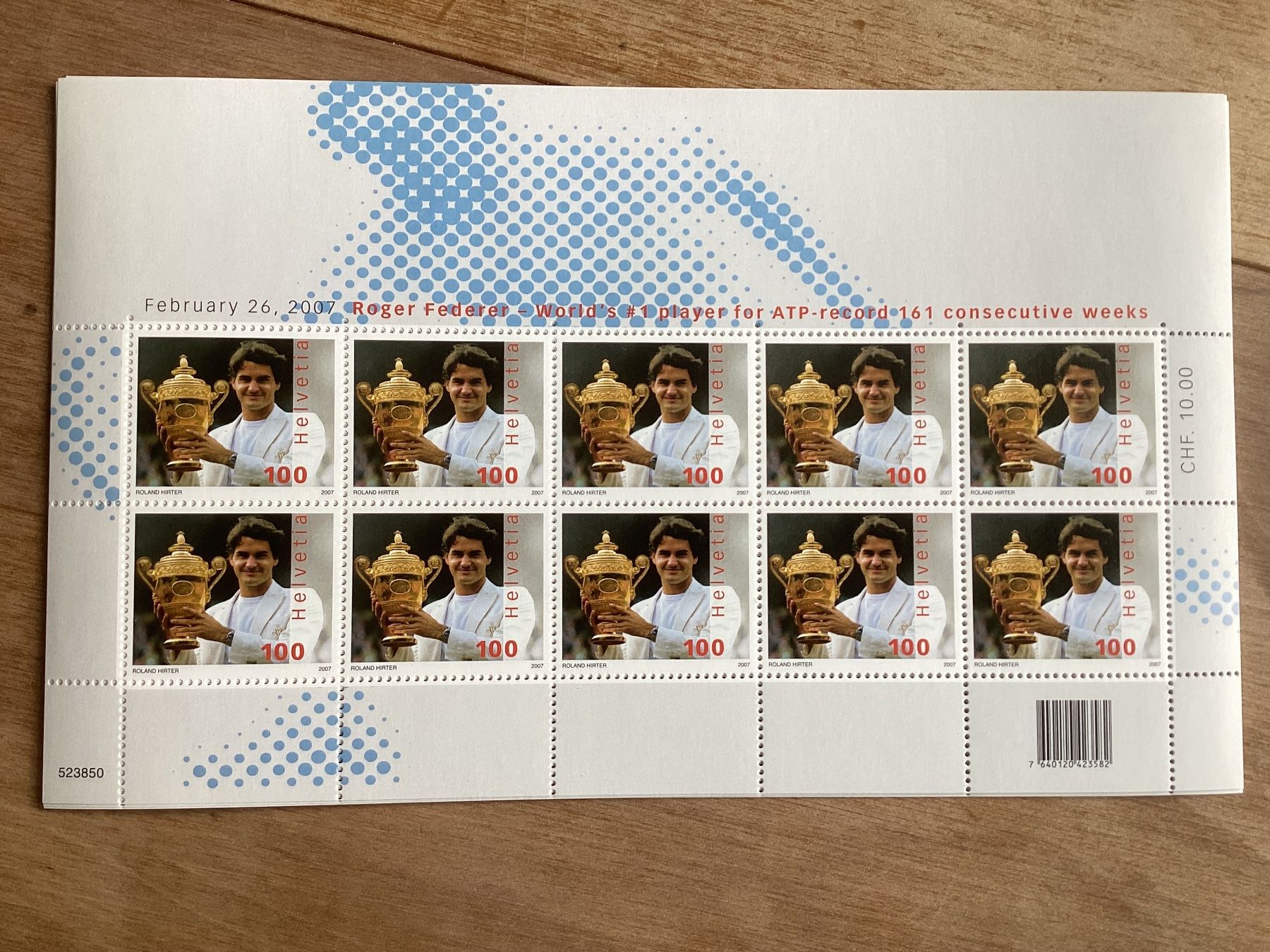 Alle Briefmarken: 10x Fr. 1.- Briefmarken postfrisch Roger Federer 2007 – Neu (gemäss Beschreibung) aus Seftigen von Muggelwomb