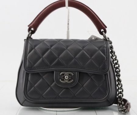 Sac Chanel top handle flap bag gris bordeaux métal