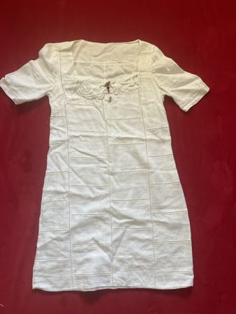 Weisses Leinen Sommerkleid Gr. S Leinen gestreift gestickt