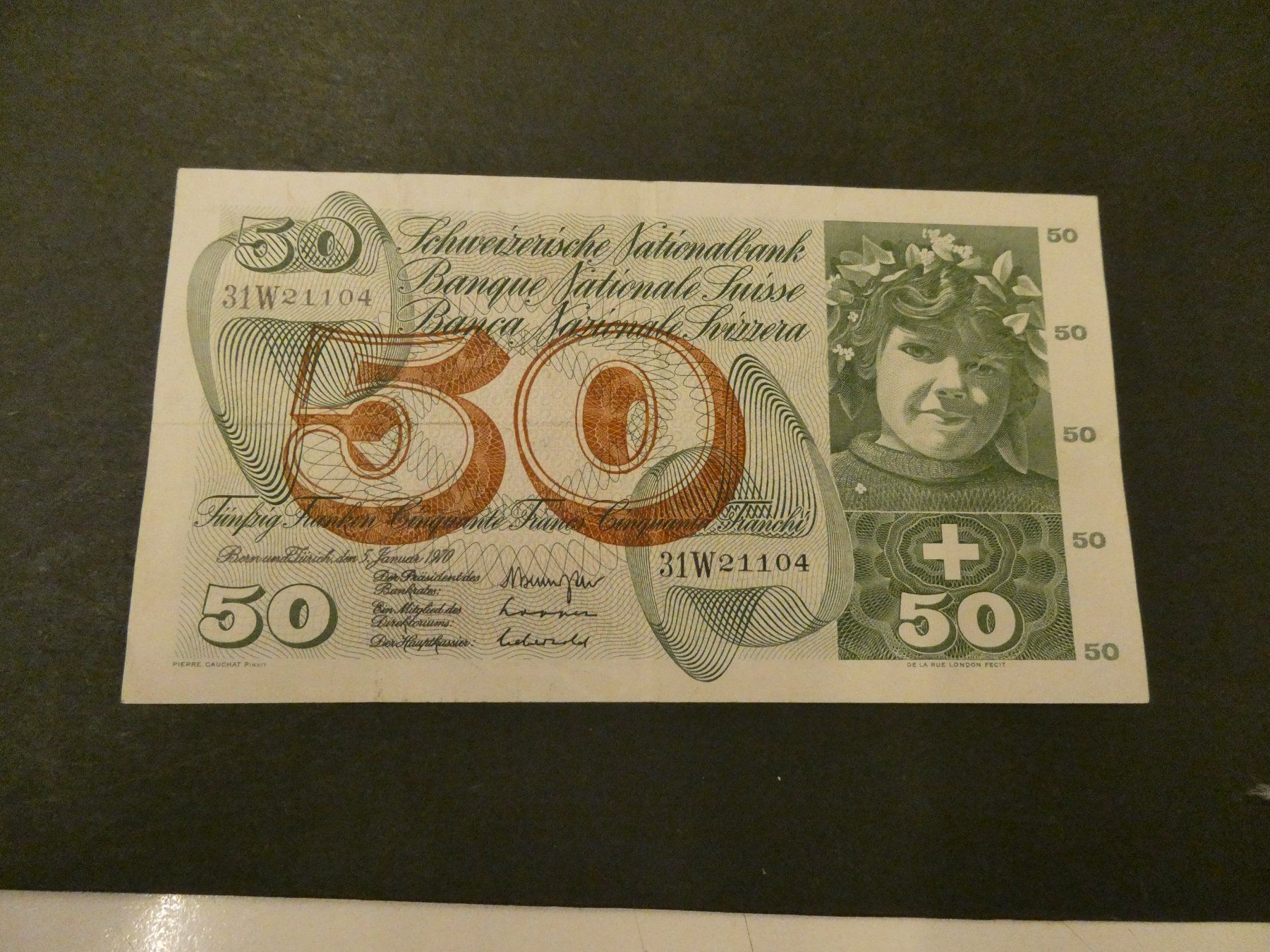 Banknoten: Schweiz 1970, 50 Franken – Gebraucht aus Hinterforst von Rohusri