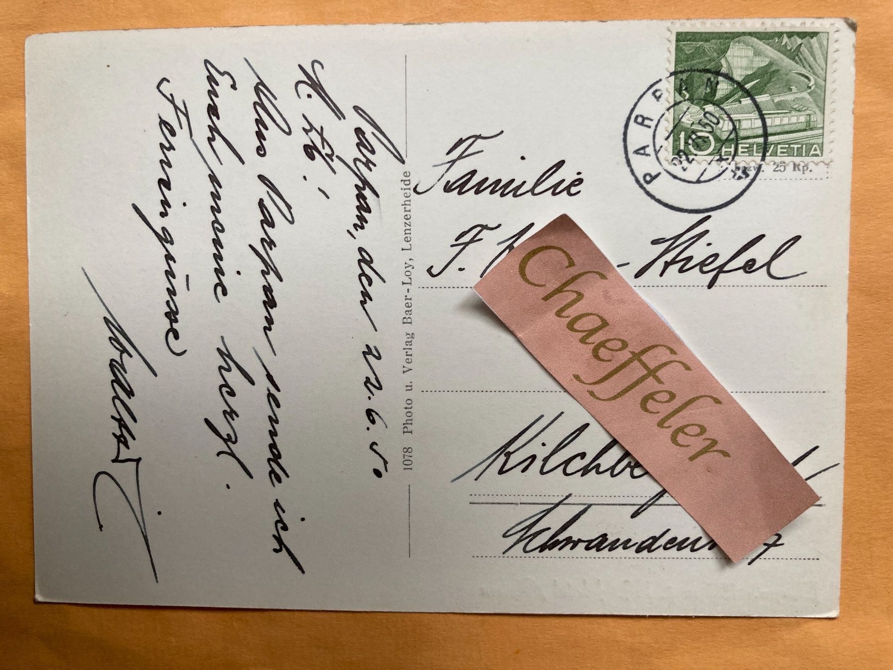 Cartoline postali: 1950. Parpan, Hotel Alpina – Usato da Zürich venduto da Chaeffeler 1