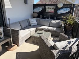 Lounge Set Rattan Grau/Beige sehr guter Zustand