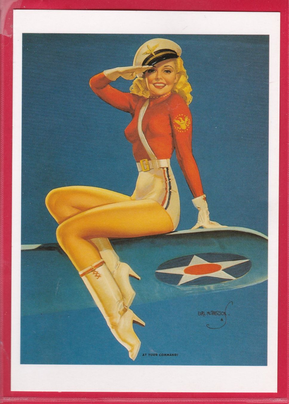 Cartoline postali: PIN UP GIRL, EARL MAC PHERSON, AT YOUR COMMAND, 1942, – Usato da Oberrieden venduto da Gebirgsstelze