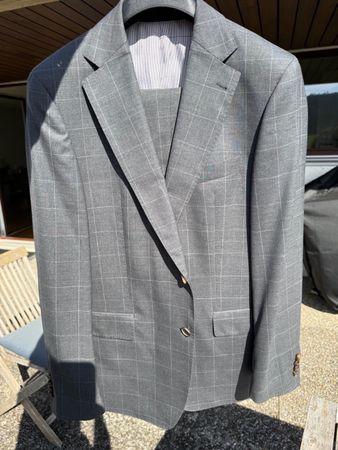 Windsor Anzug, Grau mit Fensterkaro, Gr. 50, 100% Wolle