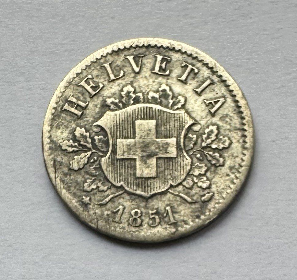 Tutti le monete: 1851 10 Rappen  -vz – Usato da Kirchberg SG venduto da Helveticus00