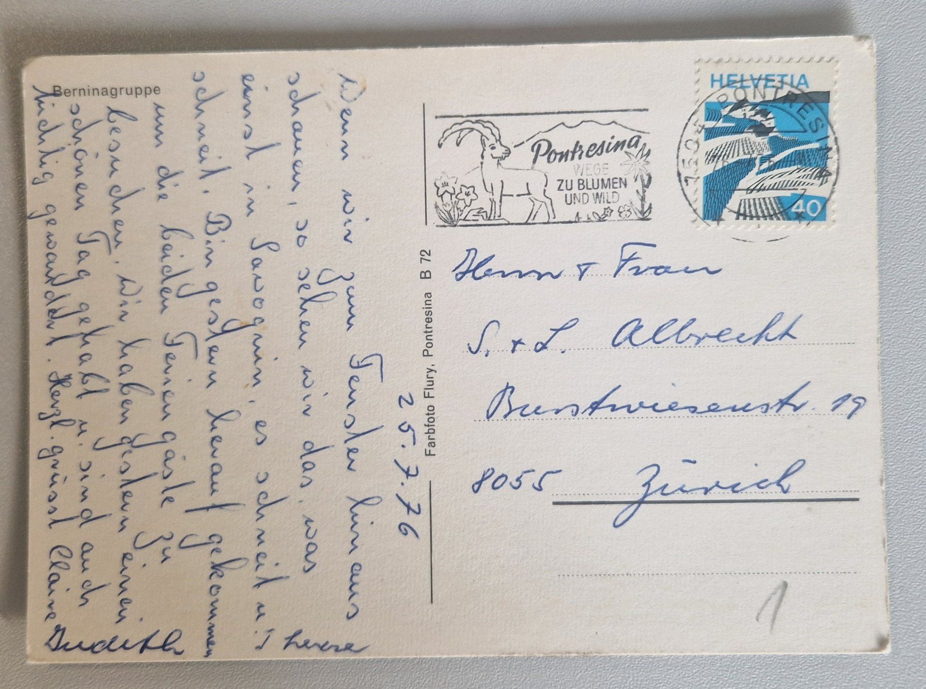 Cartoline postali: Berninagruppe Pontresina 1976 – Usato da Melchnau venduto da Arthurius 1