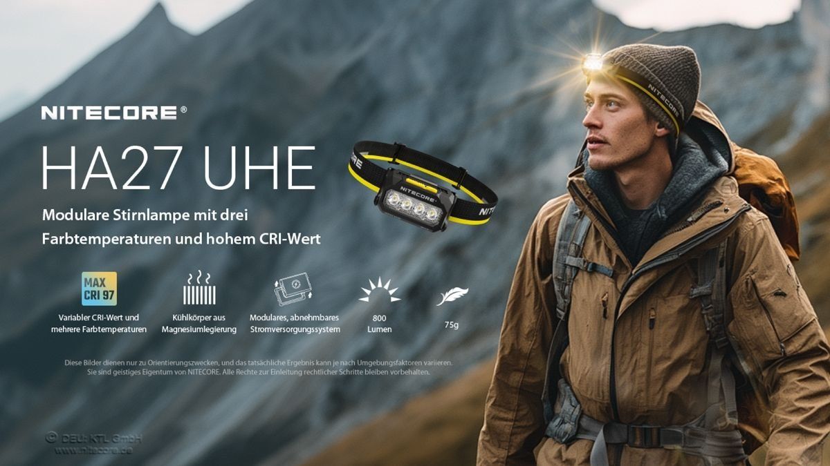 NiteCore Lampen: Modulare Stirnlampe mit 3 Farbtemperaturen Nitecore HA27 UHE – Neu und originalverpackt aus Grüningen von Prolumin 1