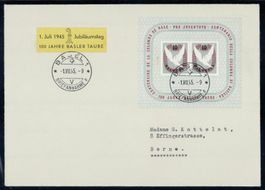 Basler Taube Block 1945, W23 auf Brief v. Basel, 150.-