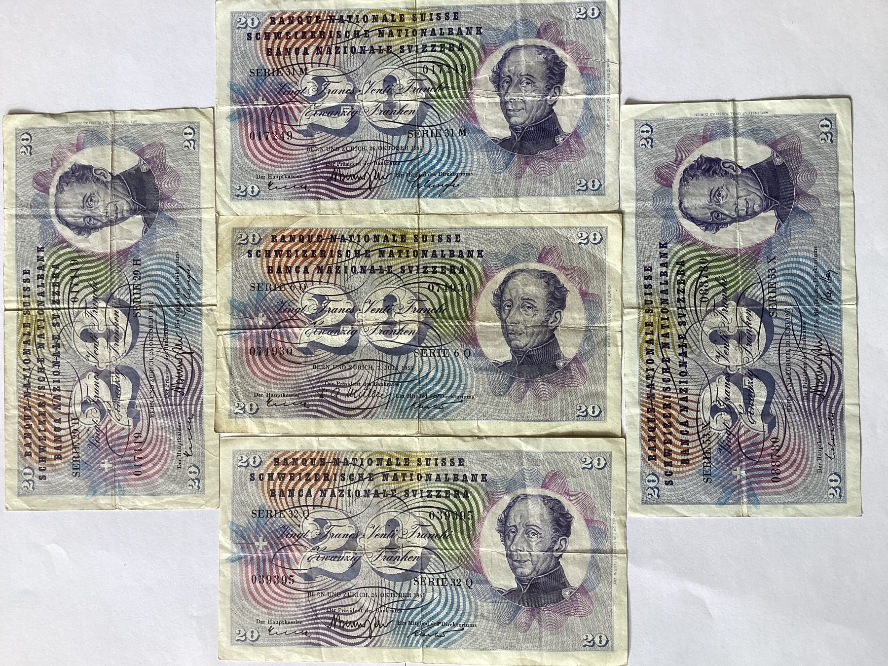 Banconote: 5  Schweizer 20 Franken-Banknoten – Usato da Buchs SG venduto da Racesnail