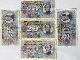 5  Schweizer 20 Franken-Banknoten