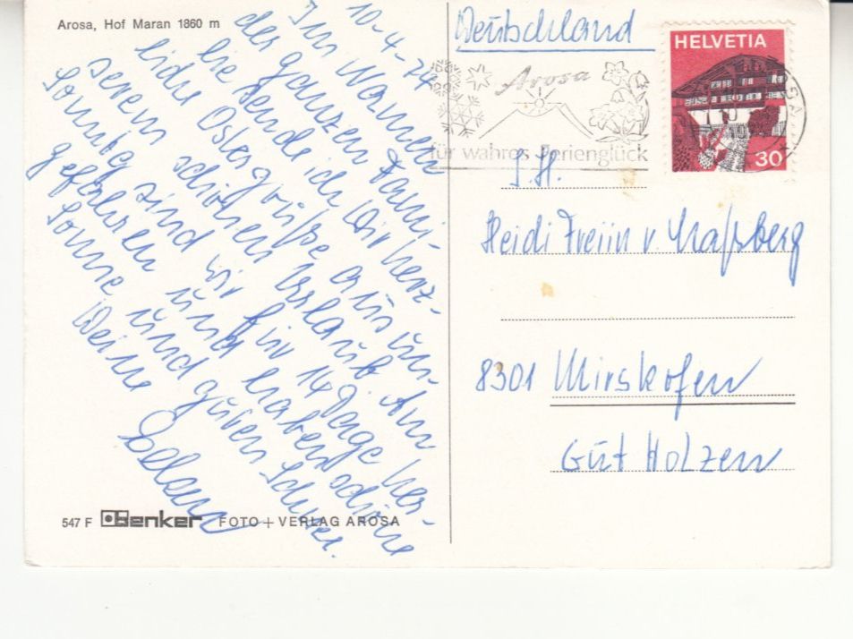 Cartoline postali: Arosa 1974 – Usato da Bürglen TG venduto da StampGraf 1