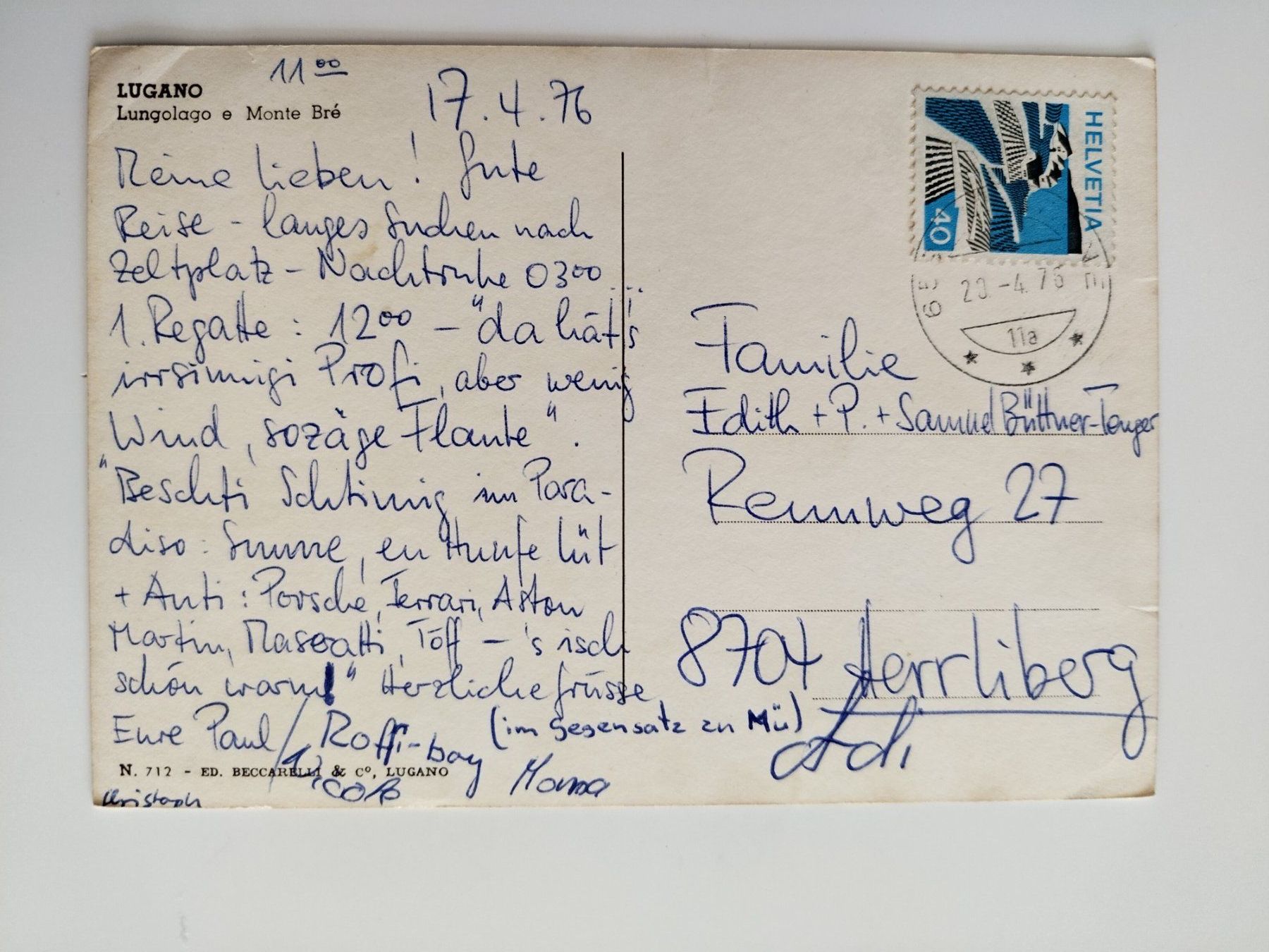 Ansichtskarten: Schiff,Lugano, Motiv Lungolago e Monte Brè dat. 1976 – Gebraucht aus Ohmstal von Lebensfreude05 1