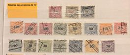 Lot de 18 timbres de chemins de fer suisses oblitérés