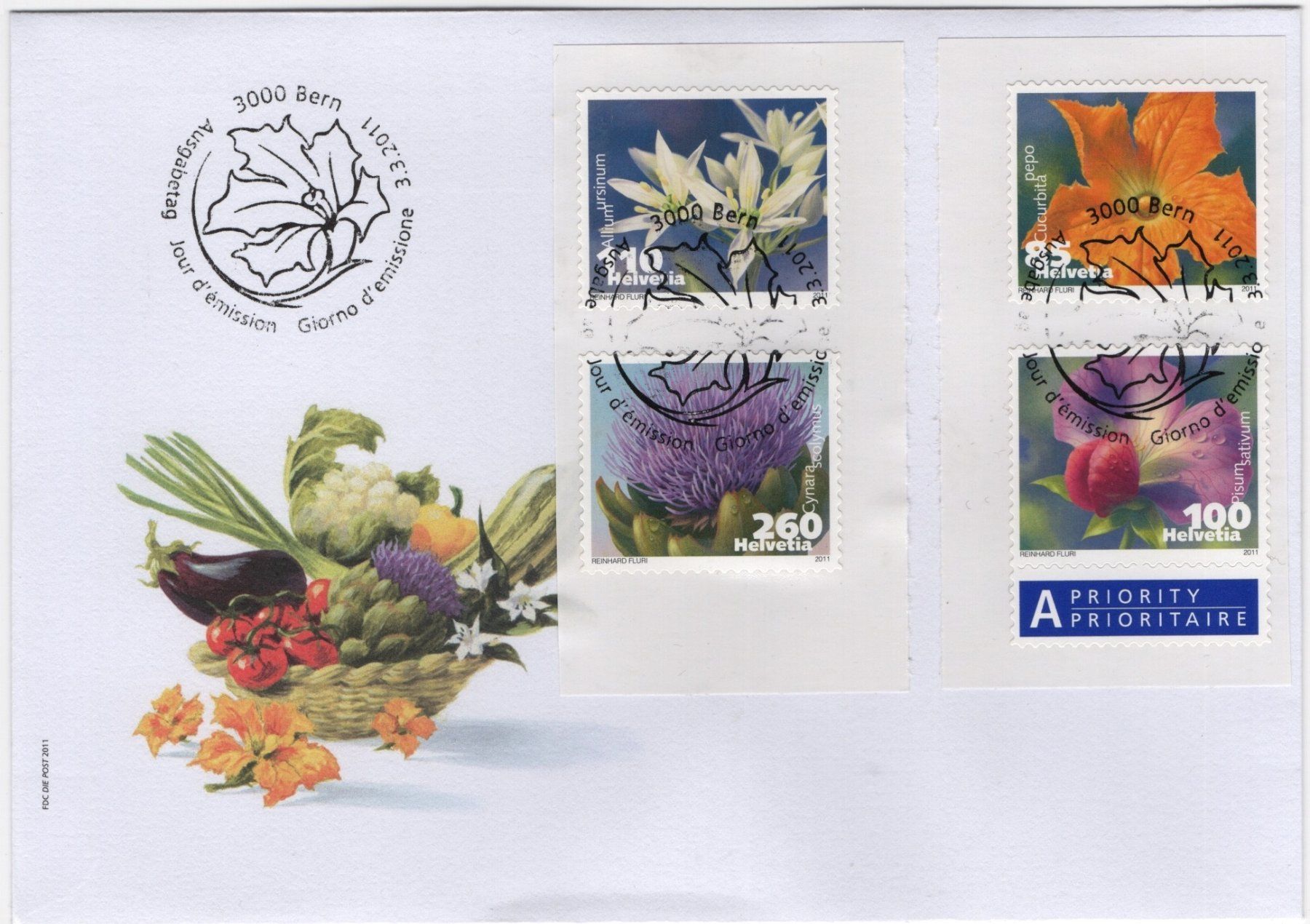 Tutti i francobolli: Gemüseblüten Serie auf illustriertem FDC – Usato da Eglisau venduto da Chperfins